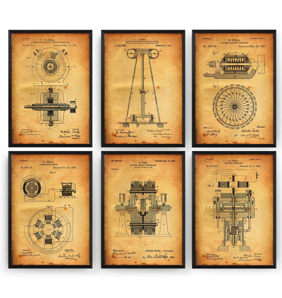 Tesla Set Of 6 Patent Prints - Magic Posters