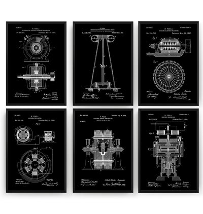 Tesla Set Of 6 Patent Prints - Magic Posters
