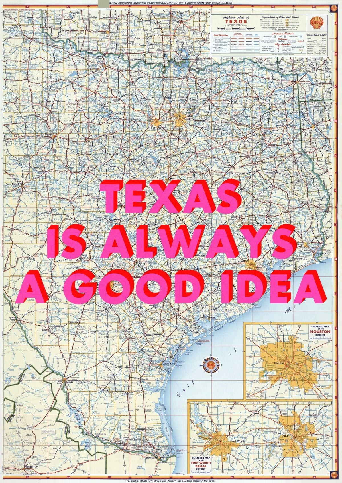 Texas Retro Pop Art Map Print (portrait)