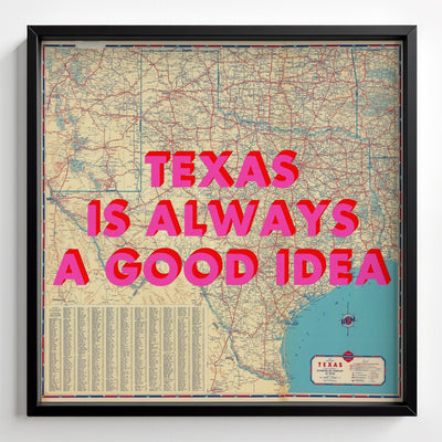 Texas Retro Pop Art Map Print - black frame mockup - Magic Posters