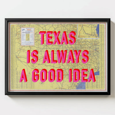Texas Retro Pop Art Map Print (landscape) - black frame mockup - Magic Posters