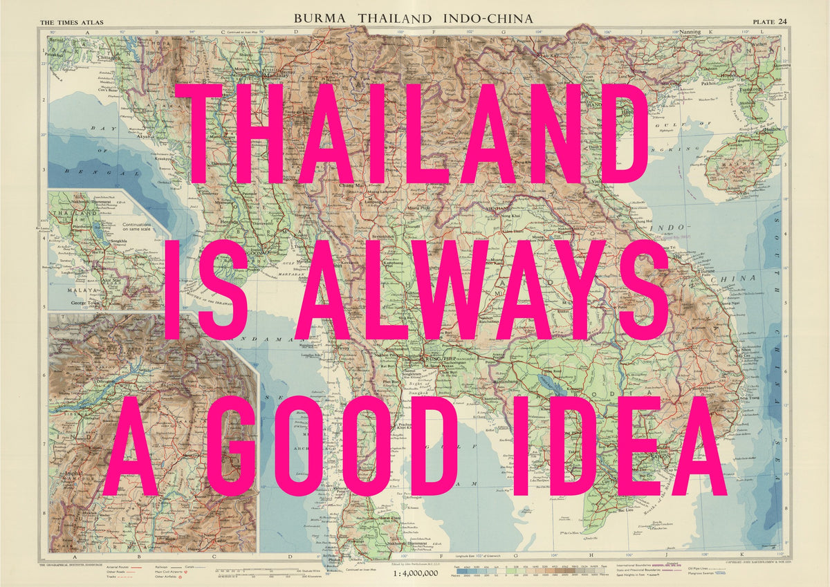 Thailand Retro Pop Art Map Print (Landscape)