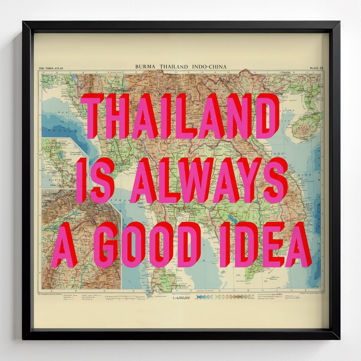 Thailand Retro Pop Art Map Print - black frame mockup - Magic Posters