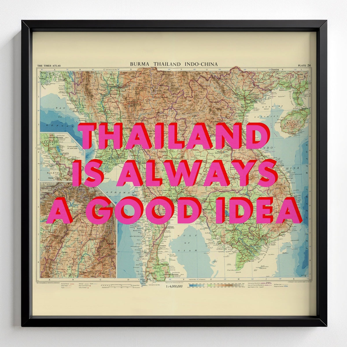 Thailand Retro Pop Art Map Print - black frame mockup - Magic Posters