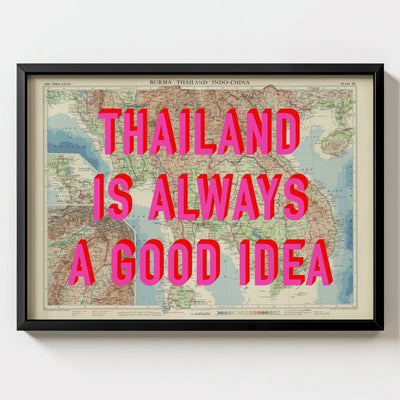 Thailand Retro Pop Art Map Print (Landscape) - black frame mockup - Magic Posters