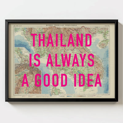 Thailand Retro Pop Art Map Print (Landscape) - black frame mockup - Magic Posters