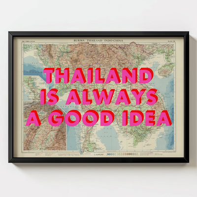 Thailand Retro Pop Art Map Print (Landscape) - black frame mockup - Magic Posters