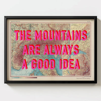 The Alps Retro Pop Art Map Print - black frame mockup - Magic Posters