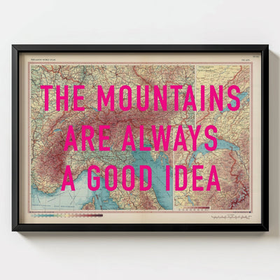 The Alps Retro Pop Art Map Print - black frame mockup - Magic Posters