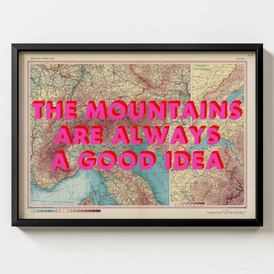 The Alps Retro Pop Art Map Print - black frame mockup - Magic Posters