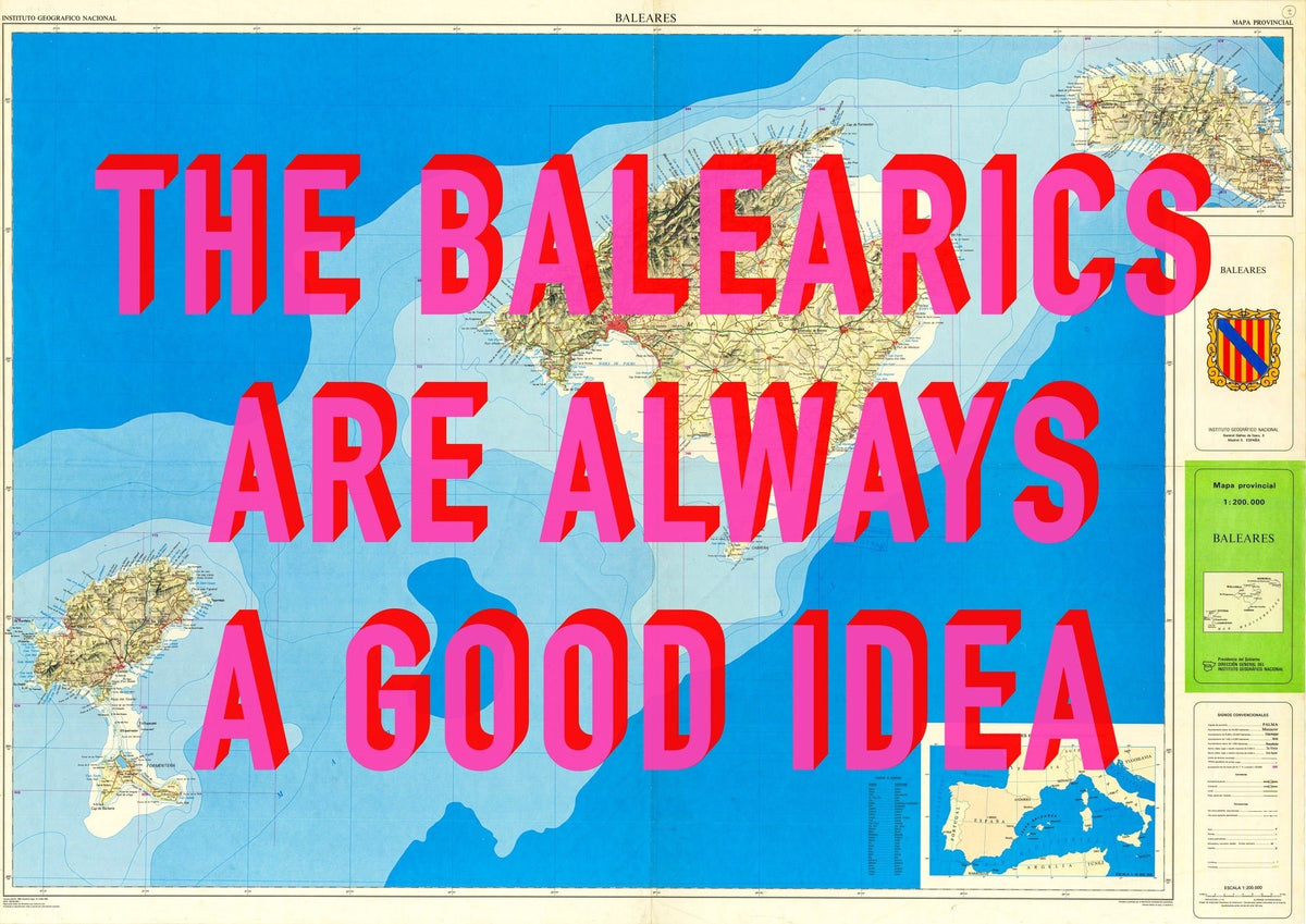 The Balearic Islands Retro Pop Art Map Print (landscape)