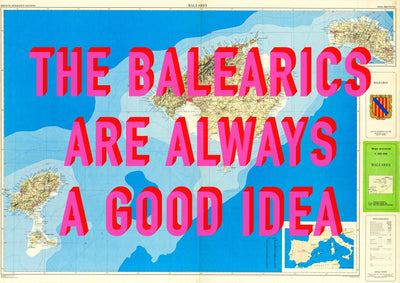 The Balearic Islands Retro Pop Art Map Print (landscape)