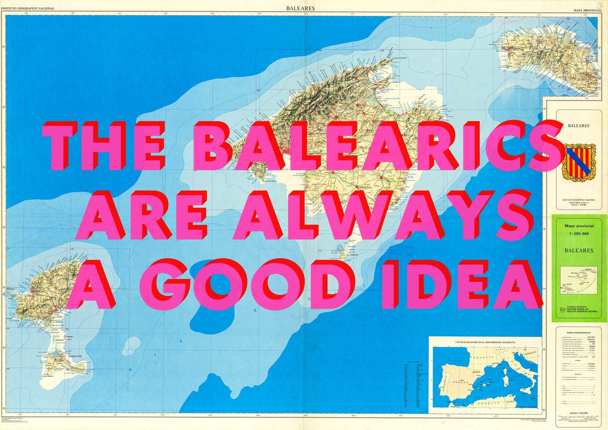 The Balearic Islands Retro Pop Art Map Print (landscape)