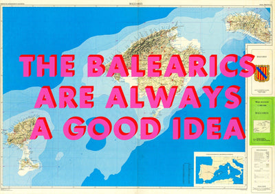 The Balearic Islands Retro Pop Art Map Print (landscape)