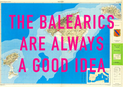 The Balearic Islands Retro Pop Art Map Print (landscape)