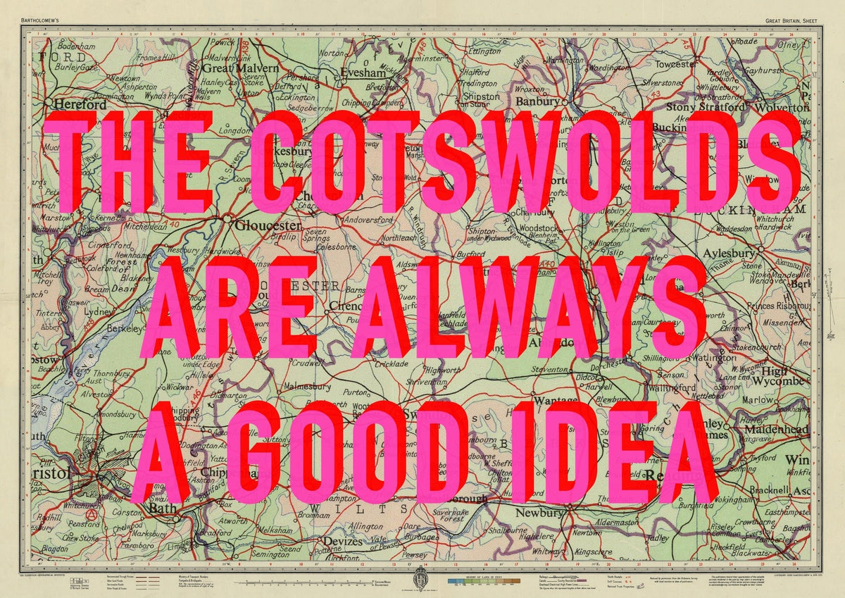 The Cotswolds Retro Pop Art Map Print (Landscape)