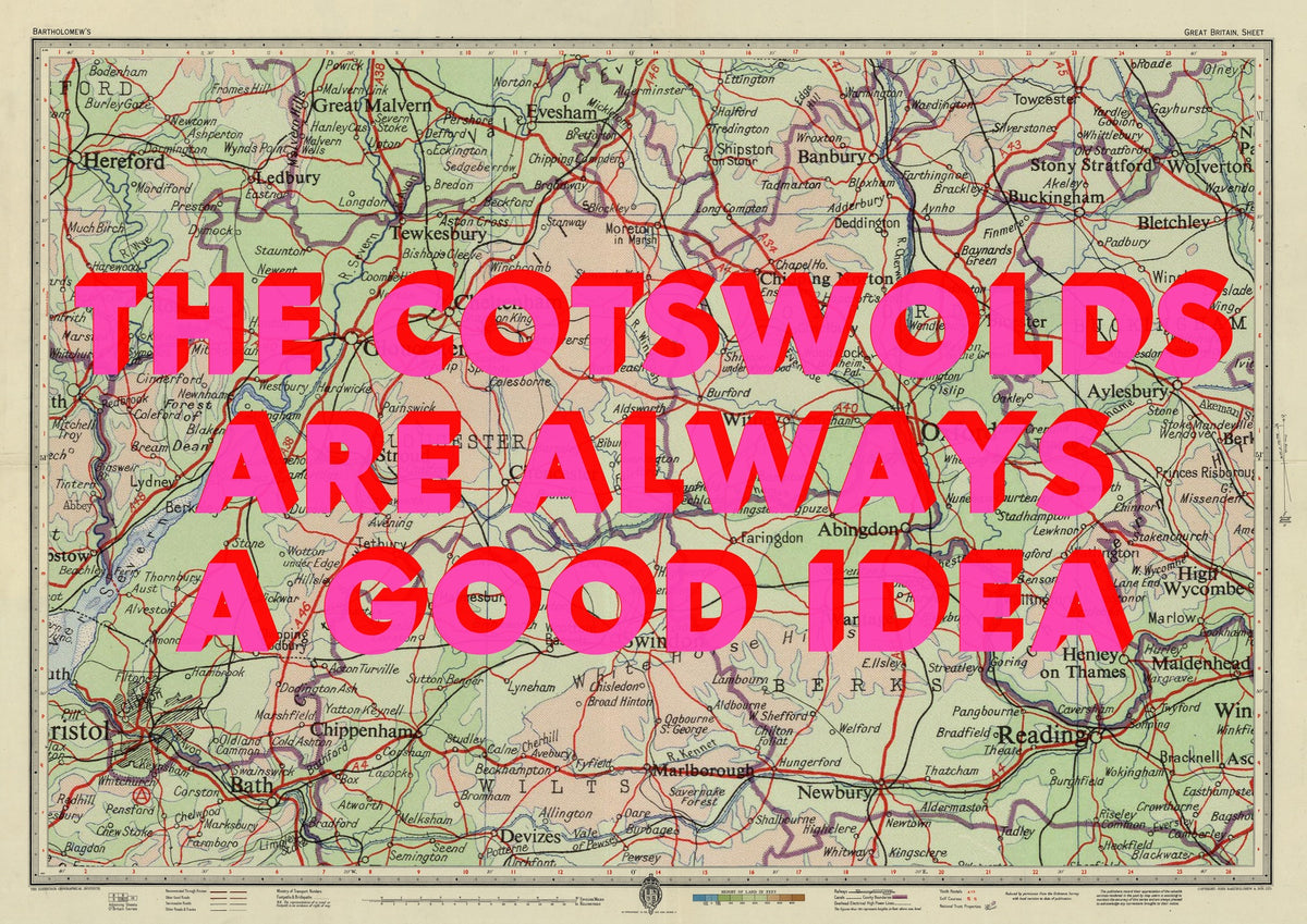 The Cotswolds Retro Pop Art Map Print (Landscape)