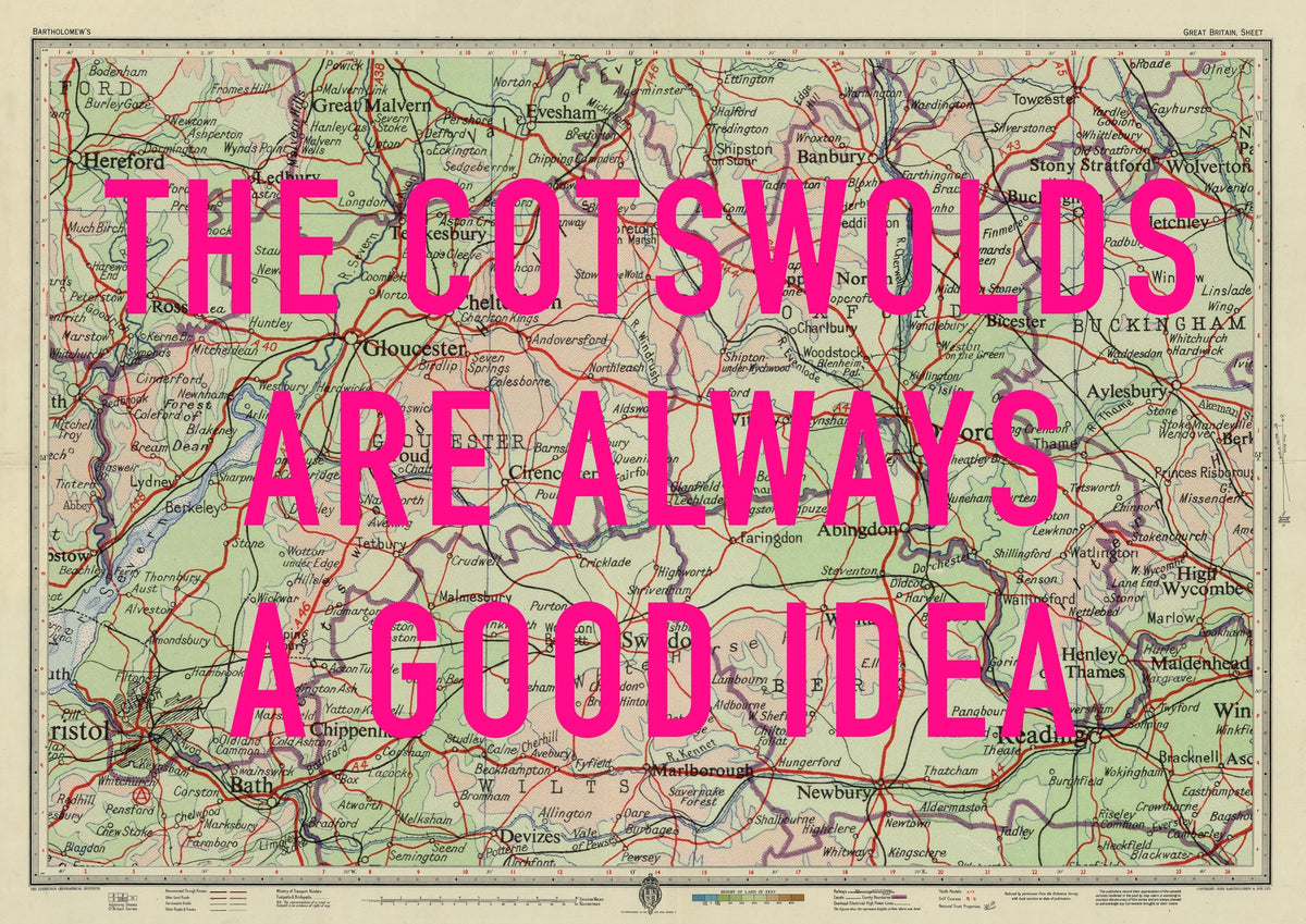 The Cotswolds Retro Pop Art Map Print (Landscape)