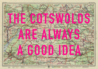 The Cotswolds Retro Pop Art Map Print (Landscape)