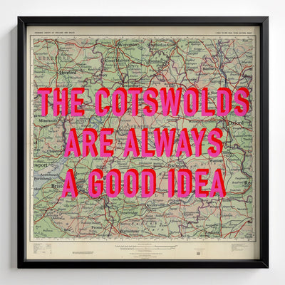The Cotswolds Retro Pop Art Map Print (Square) - black frame mockup - Magic Posters