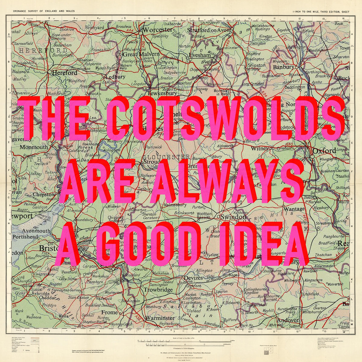 The Cotswolds Retro Pop Art Map Print (Square)