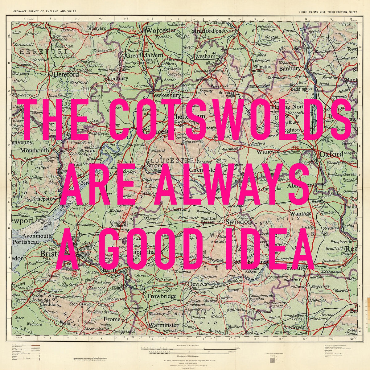 The Cotswolds Retro Pop Art Map Print (Square)