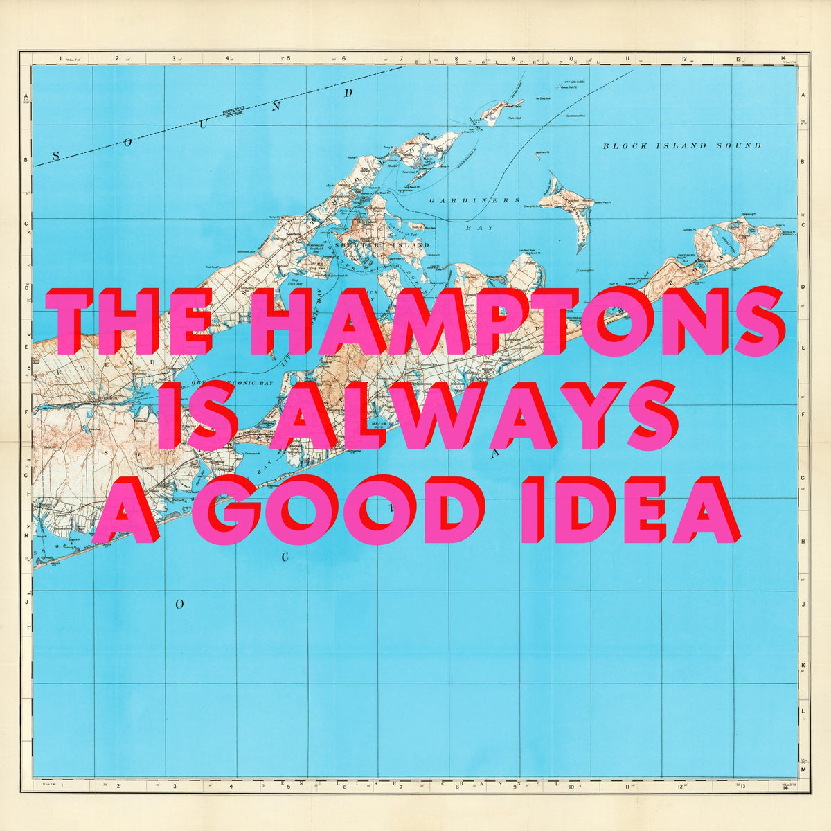 The Hamptons Retro Pop Art Map Print