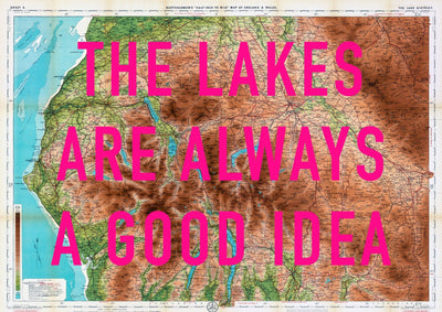 The Lake District Retro Pop Art Map Print (Landscape)