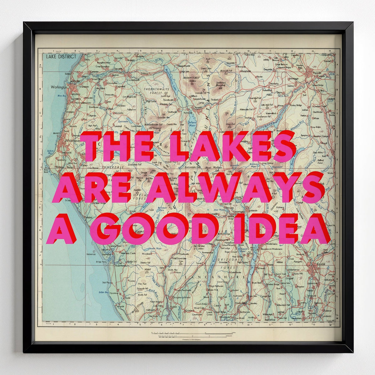 The Lake District Retro Pop Art Map Print (Square) - black frame mockup - Magic Posters
