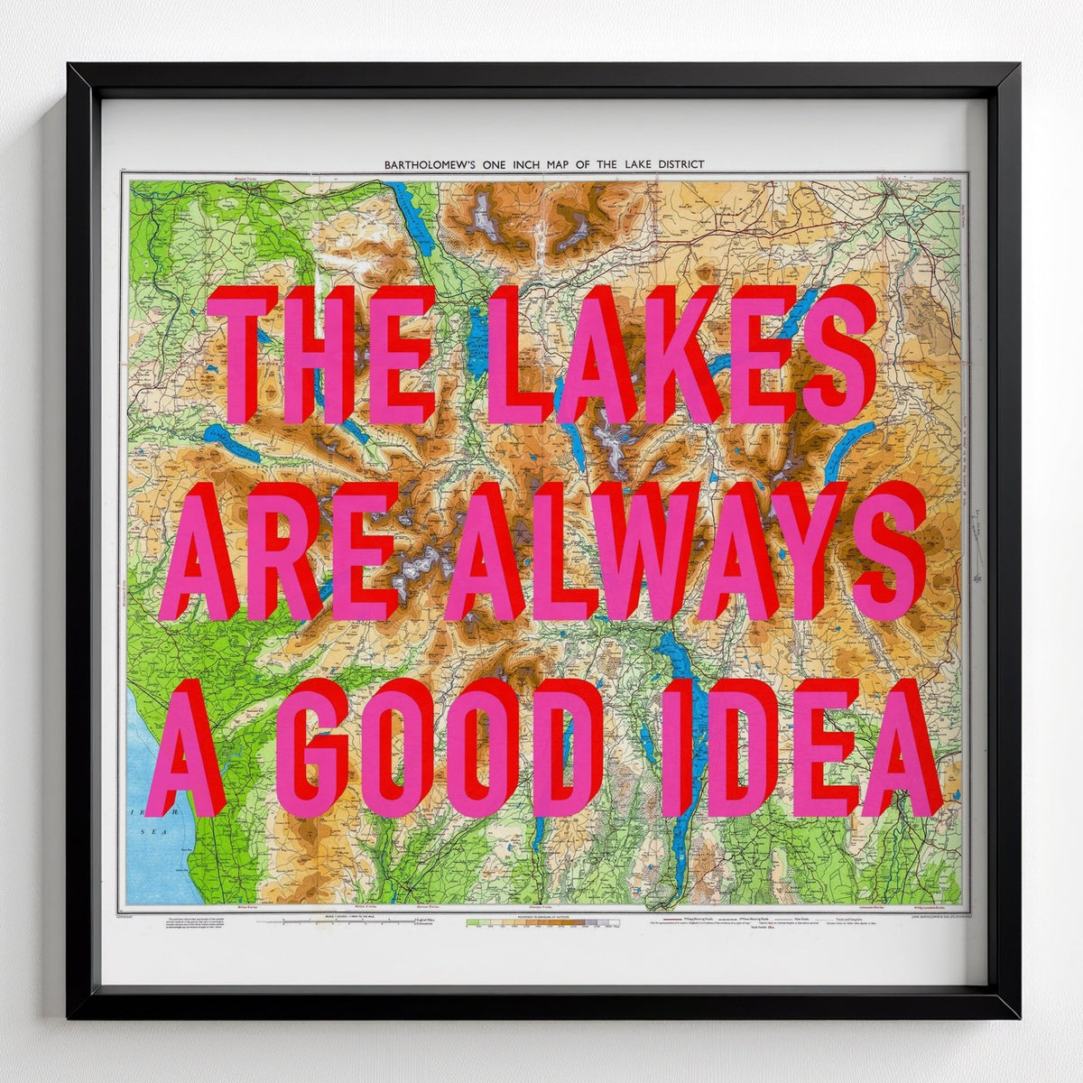 The Lake District Retro Pop Art Map Print (Square v2) - black frame mockup - Magic Posters