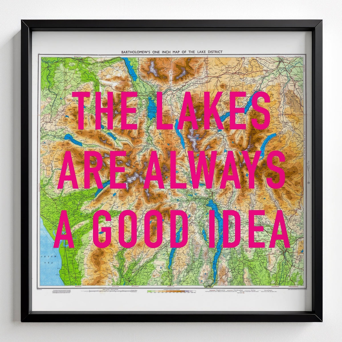 The Lake District Retro Pop Art Map Print (Square v2) - black frame mockup - Magic Posters