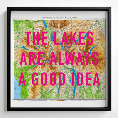 The Lake District Retro Pop Art Map Print (Square v2) - black frame mockup - Magic Posters