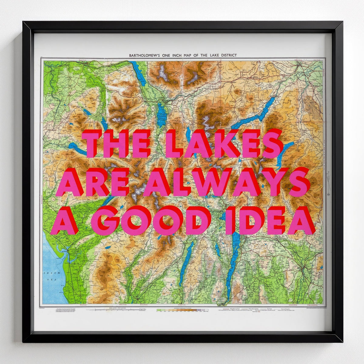 The Lake District Retro Pop Art Map Print (Square v2) - black frame mockup - Magic Posters