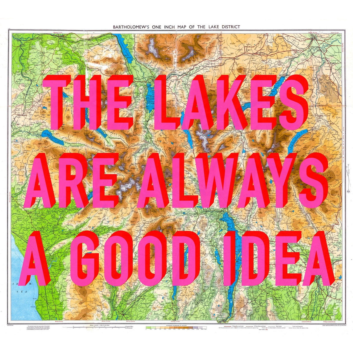 The Lake District Retro Pop Art Map Print (Square v2)