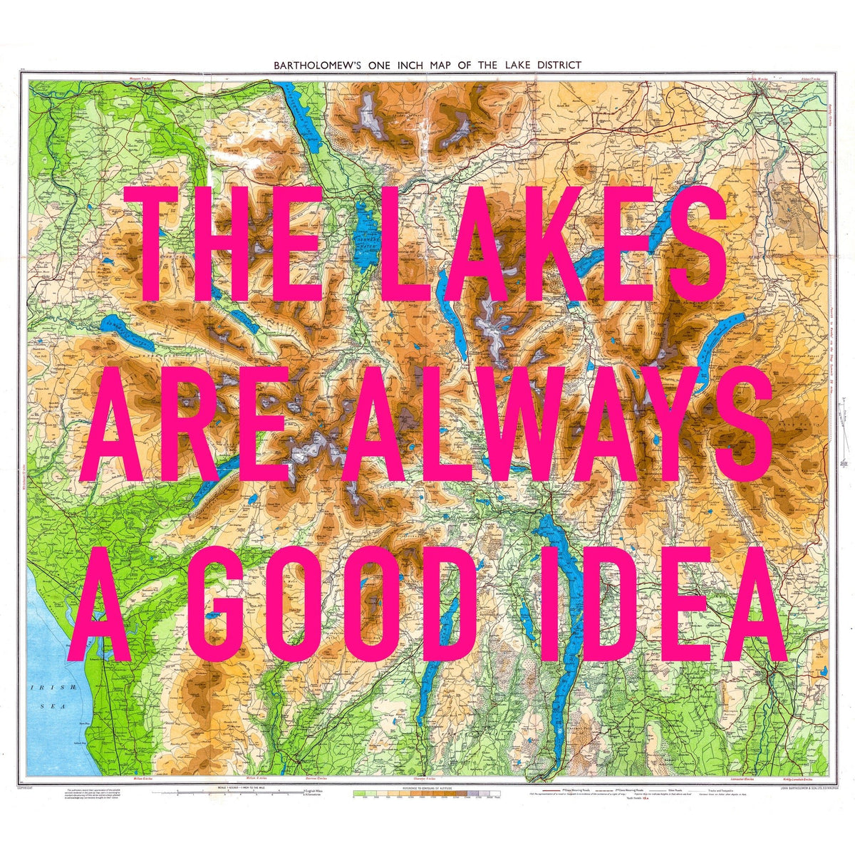 The Lake District Retro Pop Art Map Print (Square v2)