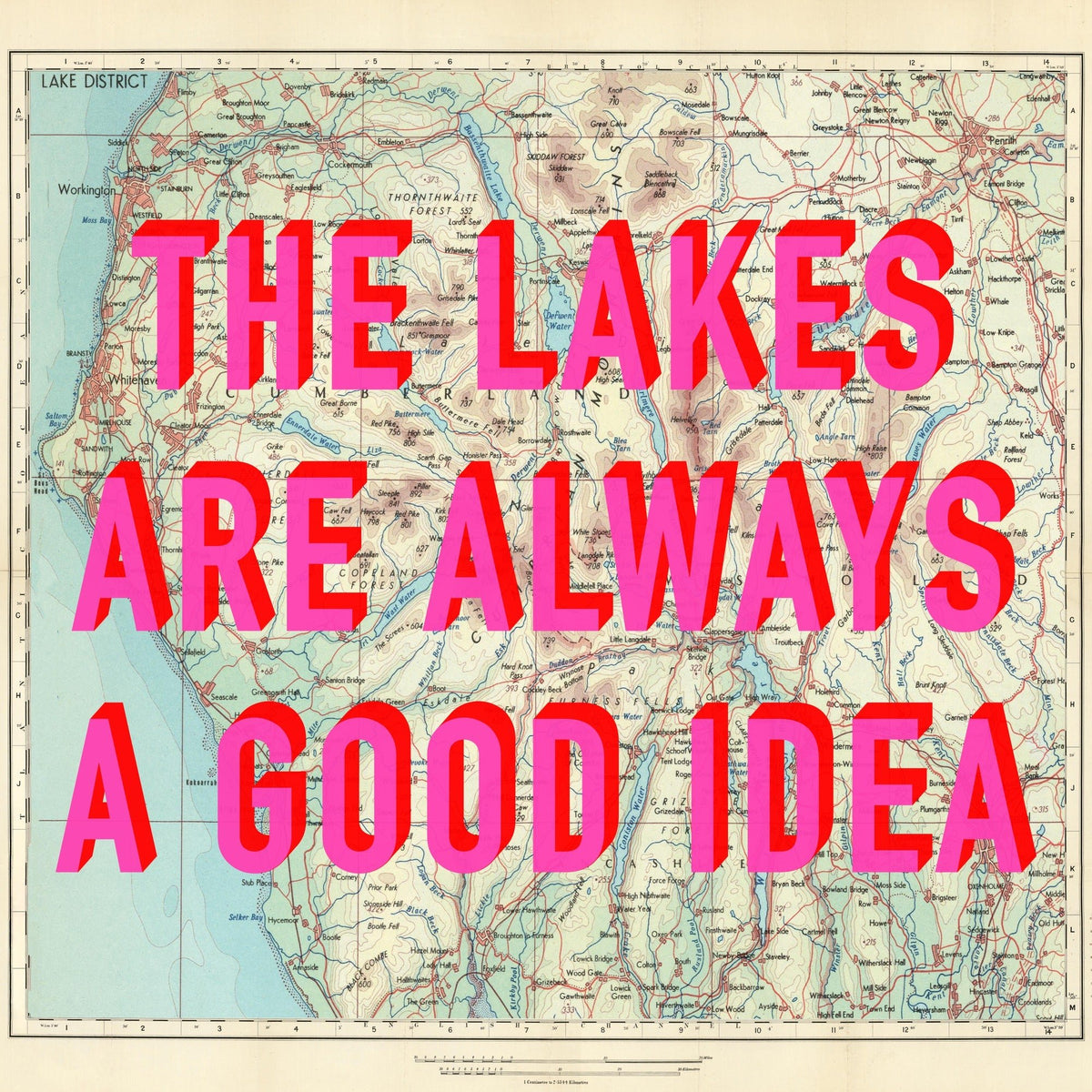 The Lake District Retro Pop Art Map Print (Square)