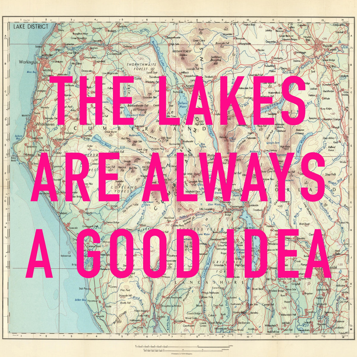 The Lake District Retro Pop Art Map Print (Square)