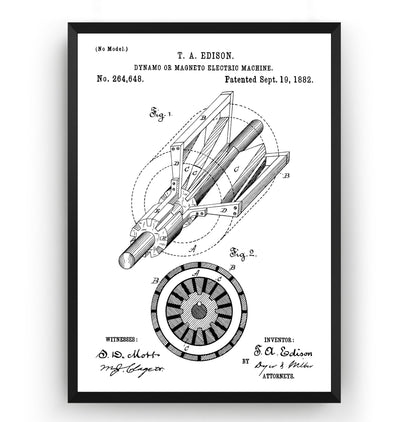 Thomas Edison Dynamo Electric Generator 1882 Patent Print - Magic Posters