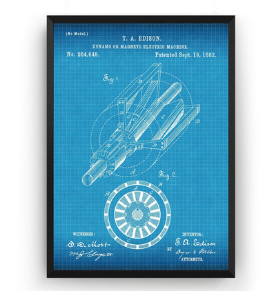Thomas Edison Dynamo Electric Generator 1882 Patent Print - Magic Posters