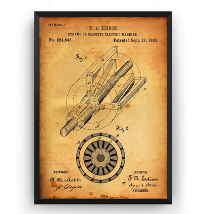Thomas Edison Dynamo Electric Generator 1882 Patent Print - Magic Posters