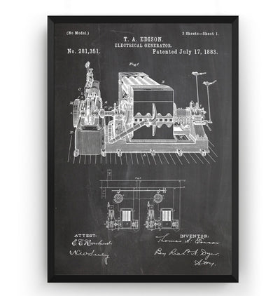 Thomas Edison Electrical Generator 1883 Patent Print - Magic Posters