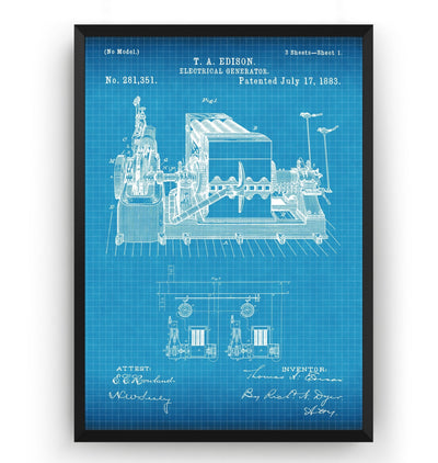 Thomas Edison Electrical Generator 1883 Patent Print - Magic Posters