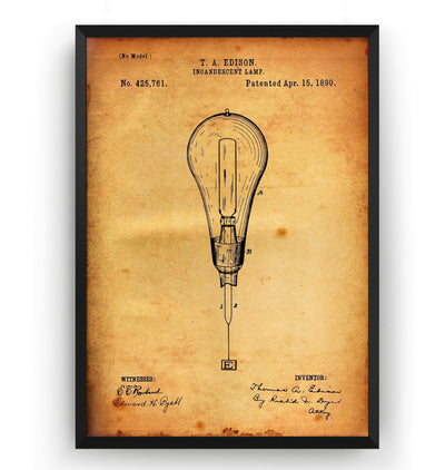 Thomas Edison Incandescent Light Bulb Patent Print - Magic Posters