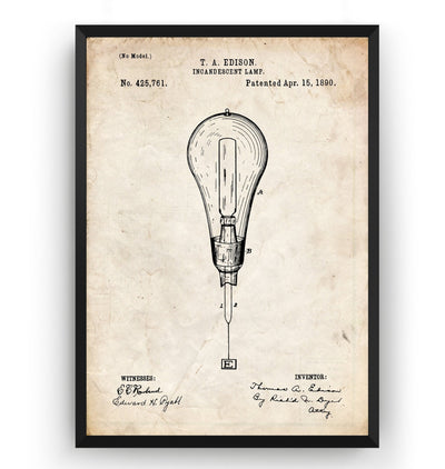 Thomas Edison Incandescent Light Bulb Patent Print - Magic Posters