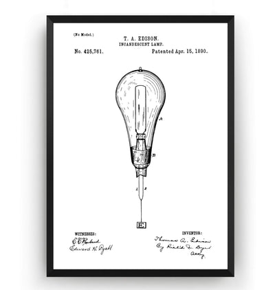 Thomas Edison Incandescent Light Bulb Patent Print - Magic Posters