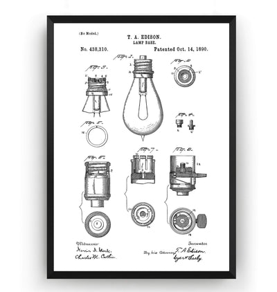 Thomas Edison Lamp Base Patent Print - Magic Posters