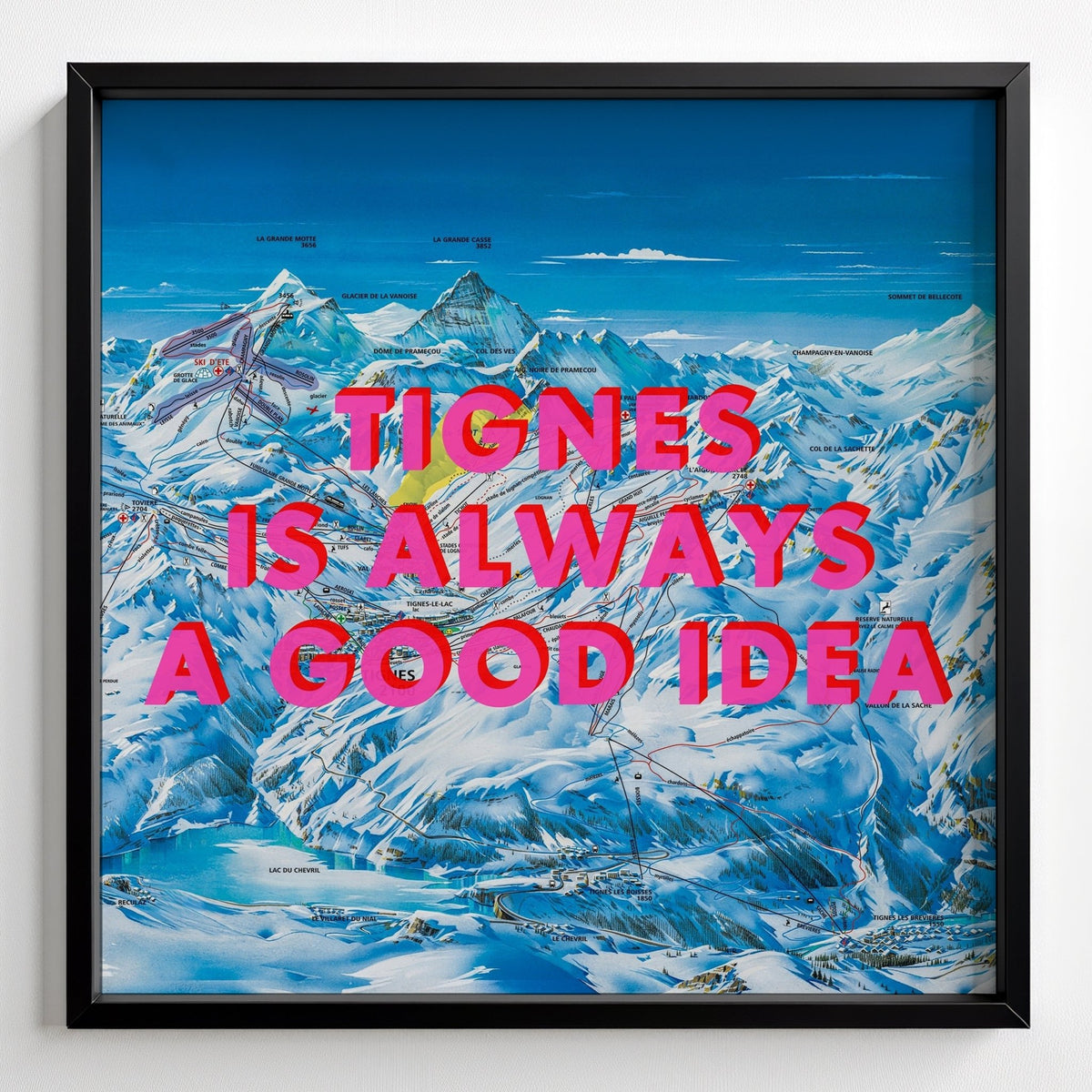 Tignes Retro Pop Art Ski Map Print - black frame mockup - Magic Posters