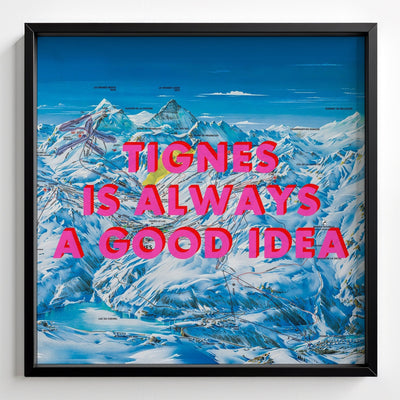 Tignes Retro Pop Art Ski Map Print - black frame mockup - Magic Posters