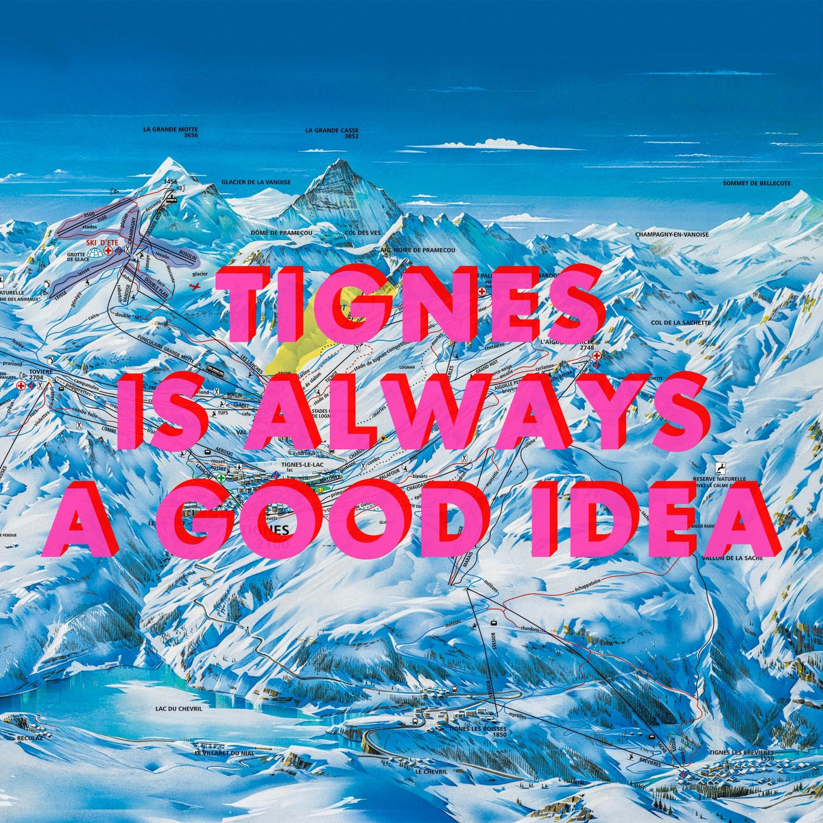 Tignes Retro Pop Art Ski Map Print