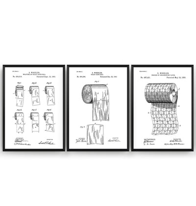 Toilet Roll Set Of 3 Patent Prints - Magic Posters